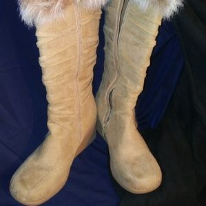 Tan Latte Tall Wedged Boot